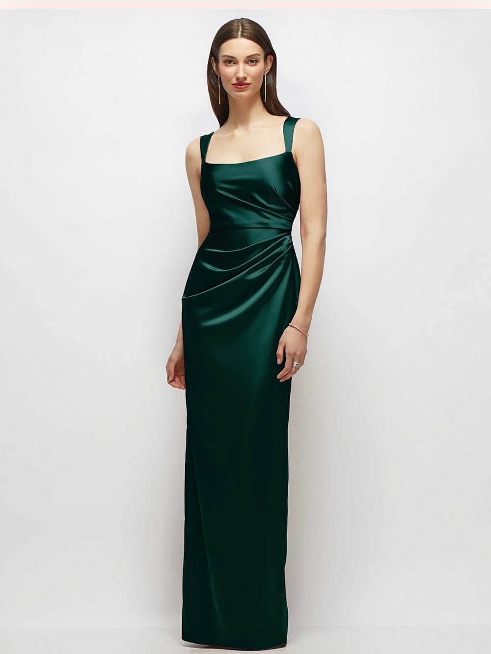 NEW After Six Style 6913 Draped Column Stretch Satin Gown, Evergreen, Large